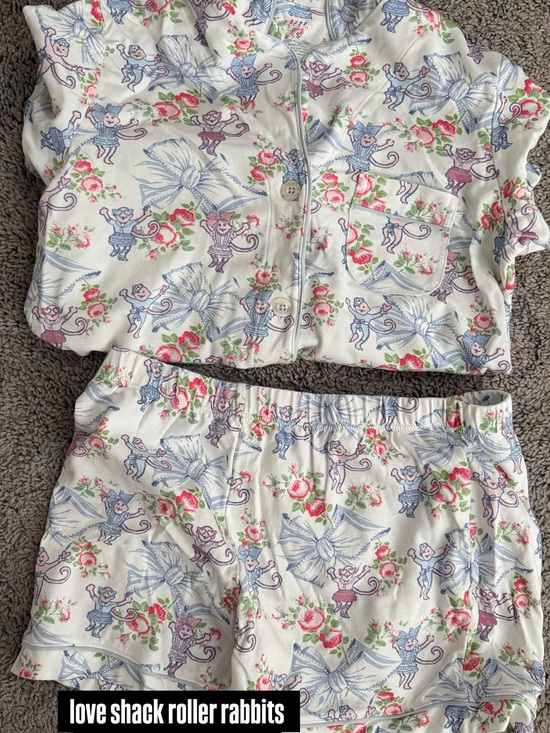 LoveShackFancy Other - LoveShackFancy Floral & Bunny Print Pajama Set - White with Pink & Blue